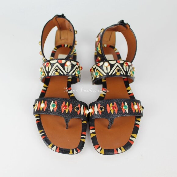 NEW VALENTINO Runway Tribal Stud Sandals | Boho Flat Sandals for Summer - Picture 5 of 16